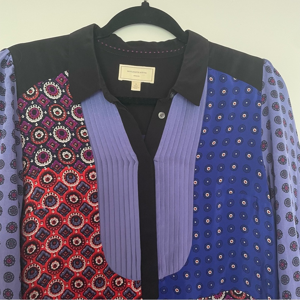 Anthropologie Moulinette Soeurs Patchwork Fall Dress Silk Buttondown